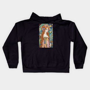 Gustav Klimt's Golden Muse: Inspired Woman in Radiant Majesty Kids Hoodie